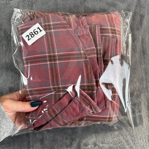 Ridgecut Toughwear Womens Large Button Up Flannel Shirt Red Wine Plaid Pockets - Picture 9 of 9